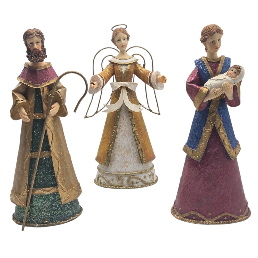 Vintage 3pc Resin Holy Family Nativity Scene Christmas Decor 10"x4.5"x 2.6" Each